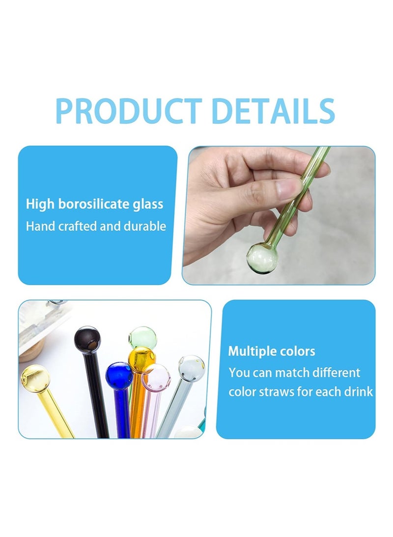 إزدنك 8 قطع من القش الزجاجي القابل لإعادة الاستخدام من البورسليكات بطول 10 سم، قش زجاجي مقاوم للكسر مع فرشاة تنظيف واحدة، مجموعة قش زجاجي ملون قابل لإعادة الاستخدام، قش كروي مجوف شفاف لطيف (8 ألوان) - Image 4